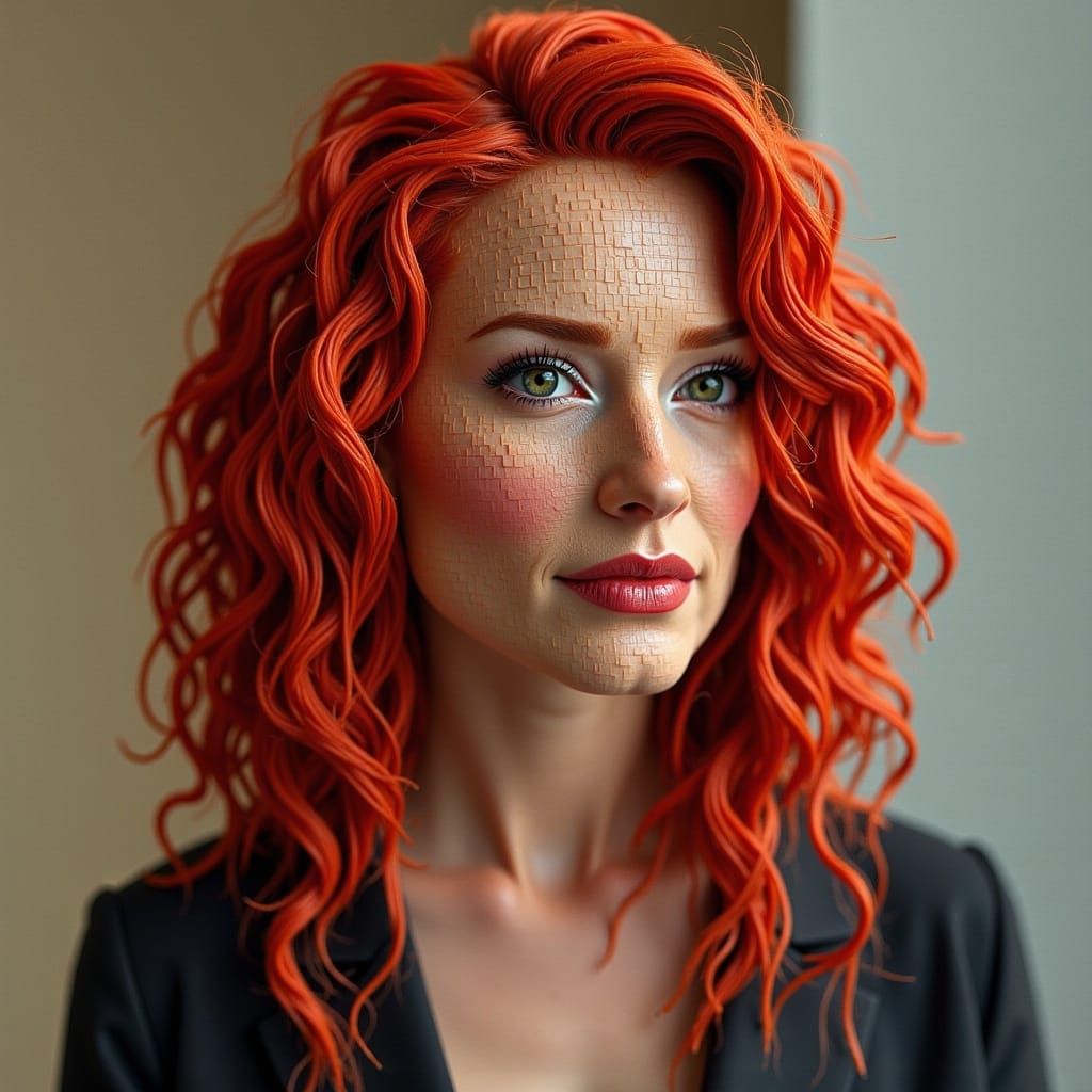 Attractive Redhead Portrait in 2D Style