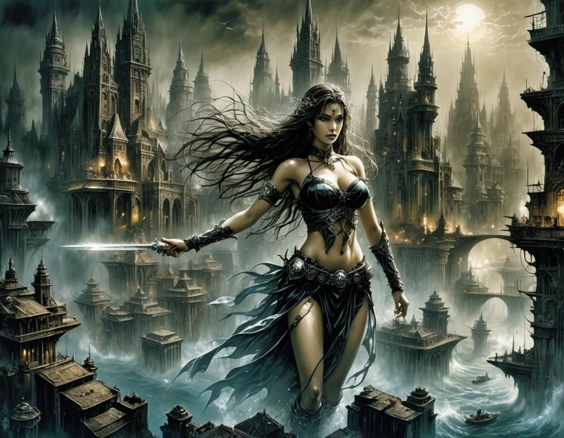 Fantasy City Underwater Inspired by Dark Fantasy Art