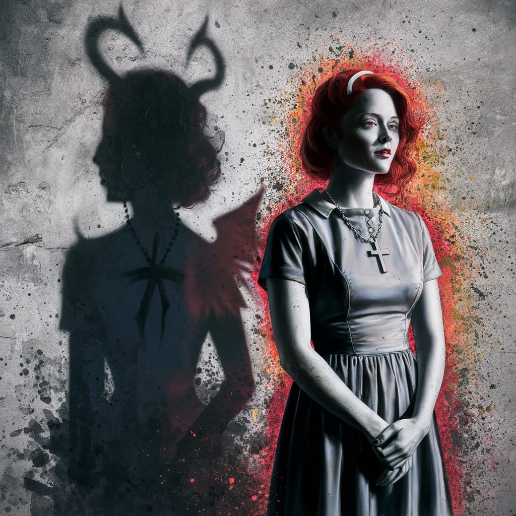 Graffiti Art: Red-Haired Woman with Demonic Shadow