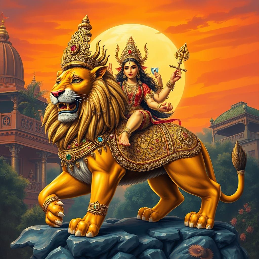 Goddess Durga's Golden Lion Throne