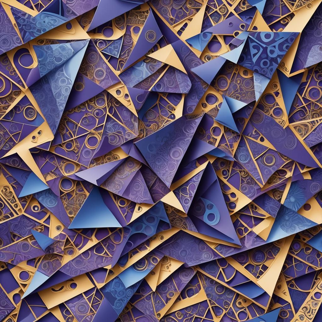 Abstract Fractal Art: Purple Napkin on Blue Triangle