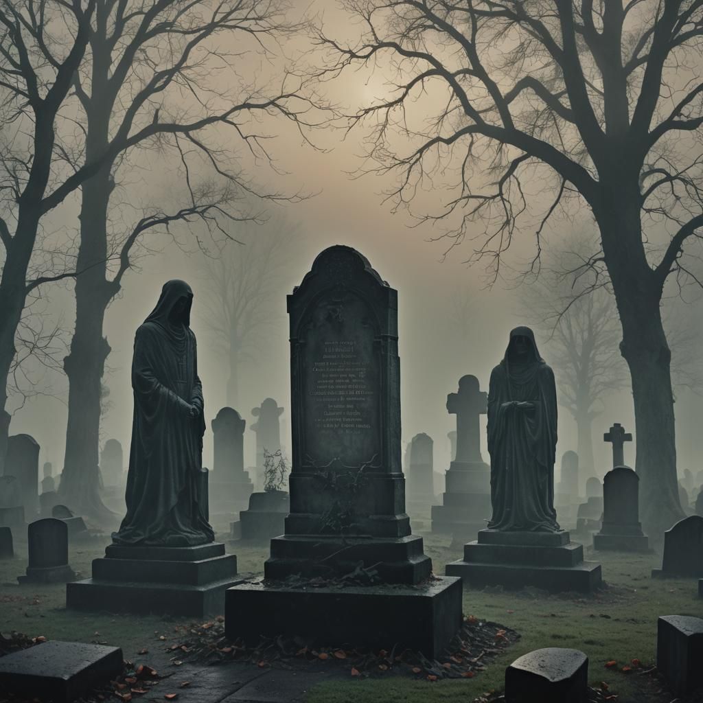 Twilight Cemetery: Dark Fantasy Art in Somber Serenity