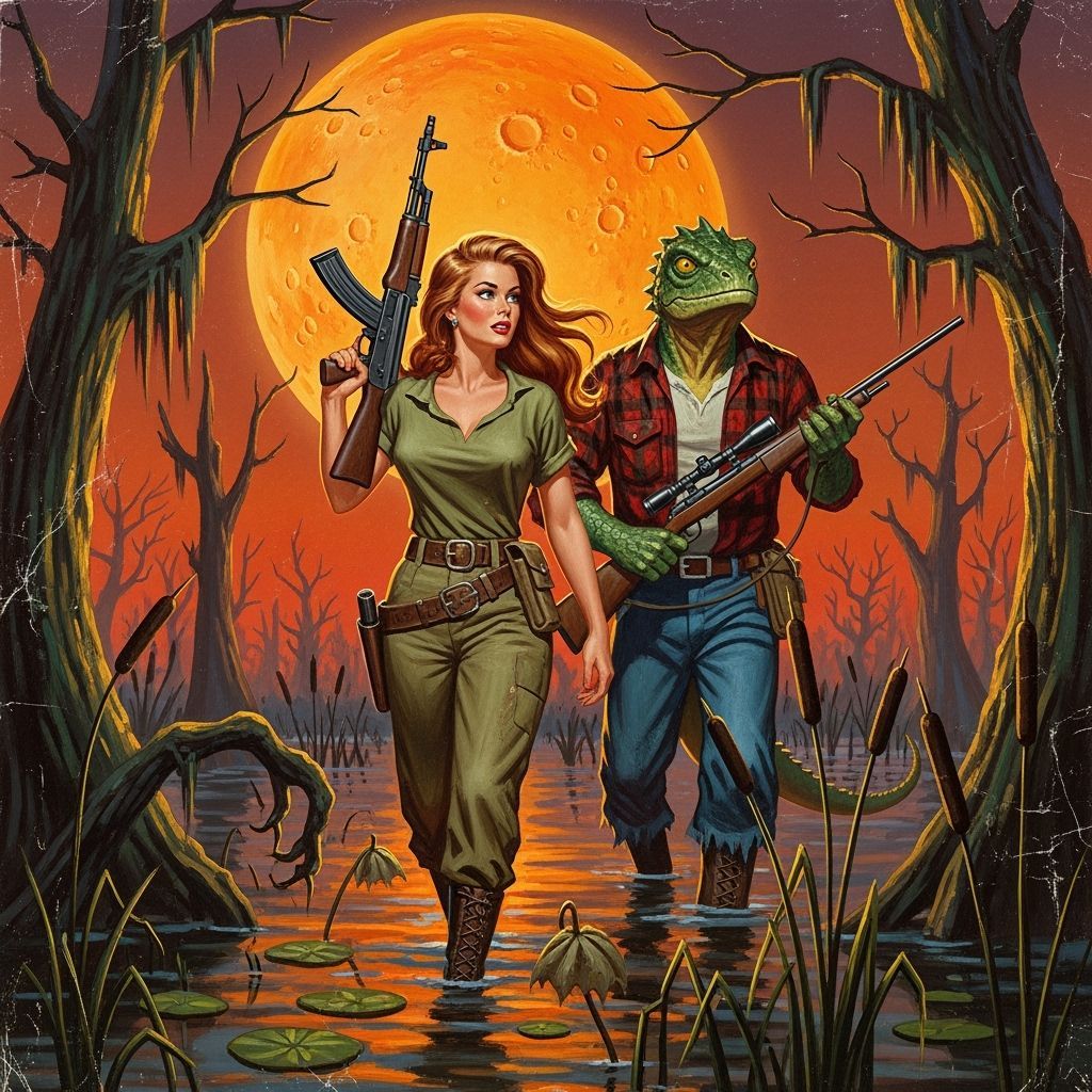 Swamp Adventure with Lizard-Man in Sci-Fi Art Style