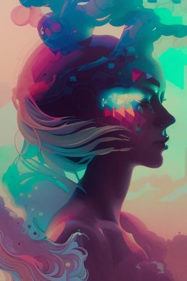 Synthwave Princess Warrior Portrait in Acrylic Watercolor