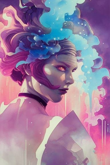 Synthwave Princess Warrior: Acrylic Watercolor Art