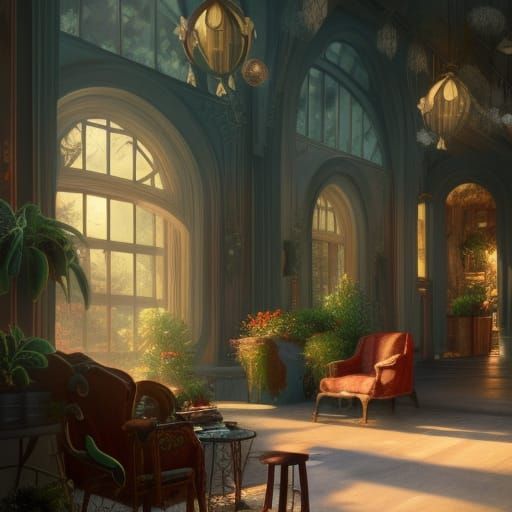 1920s Winter Garden Interior in Detailed Matte Painting