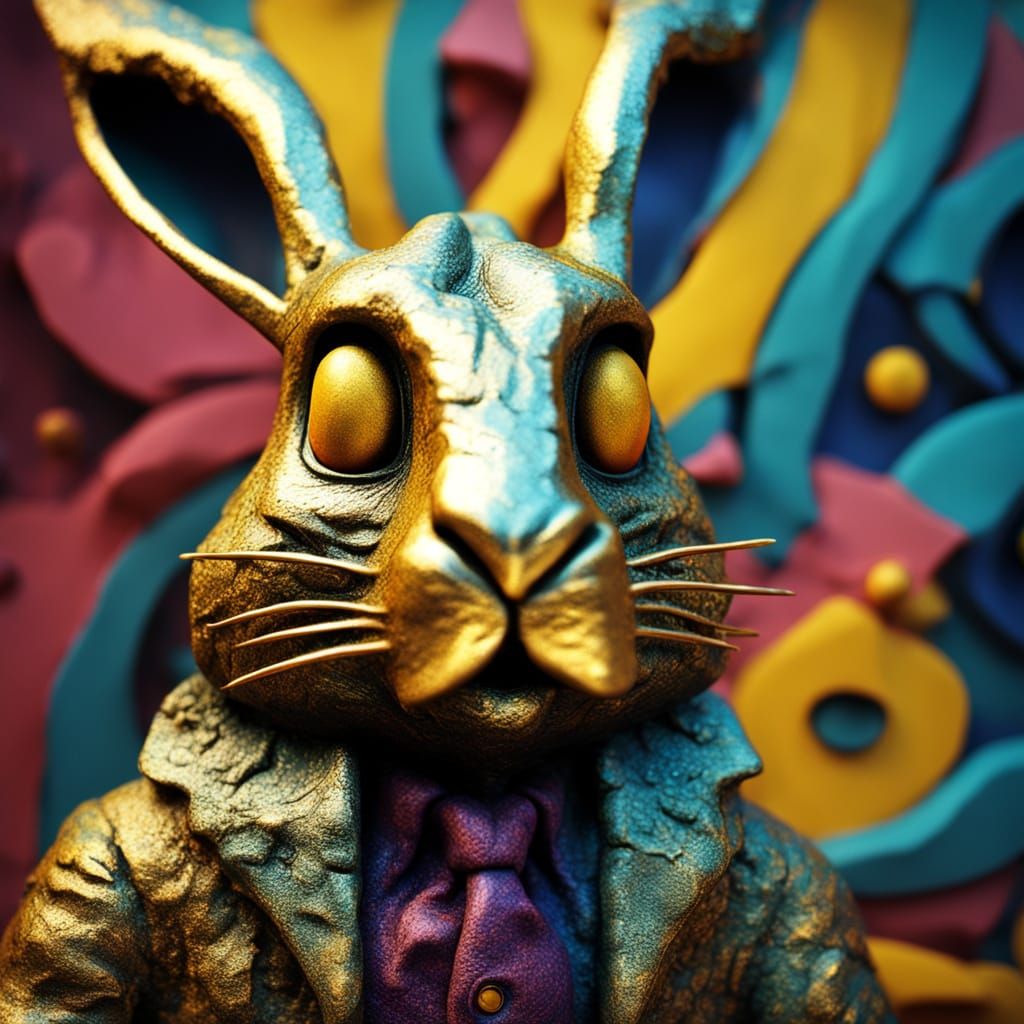 Surreal Monster Rabbit Sculpture with Vibrant Colors