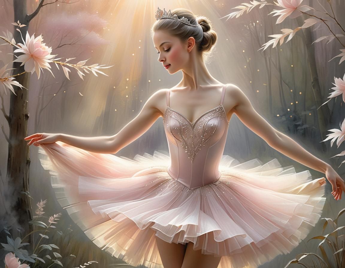 Ballerina in Misty Light: Watercolor Illustration