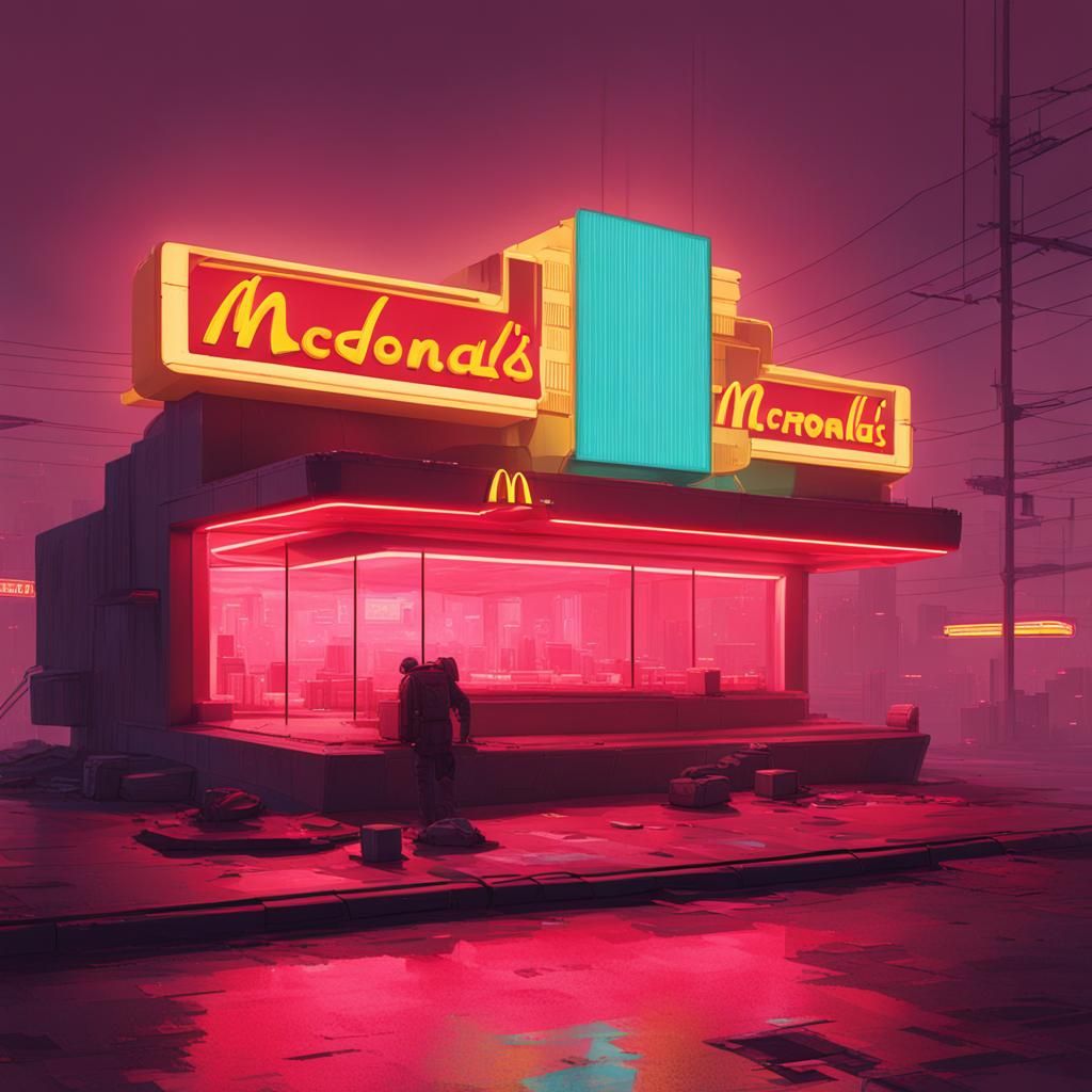 Brutalist McDonald's Restaurant in Cyberpunk Style