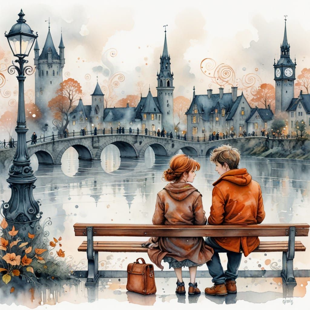 A couple on a bench, Natasha Wescoat and Willem Haenraets