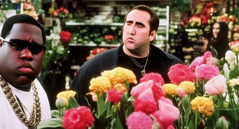 The Notorious B.I.G. and Nicolas Cage in Flower Shop