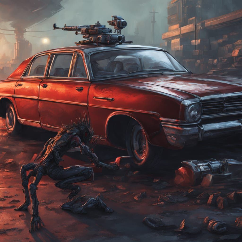 Gritty Sci-Fi Concept Art of Alien and Futuristic Car