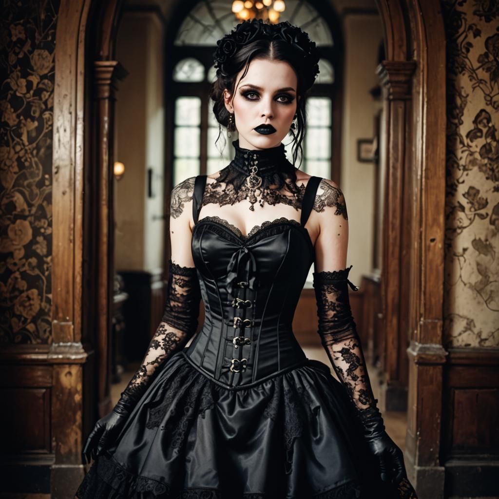 Goth Woman in Lace: Hyper-Realistic Portrait