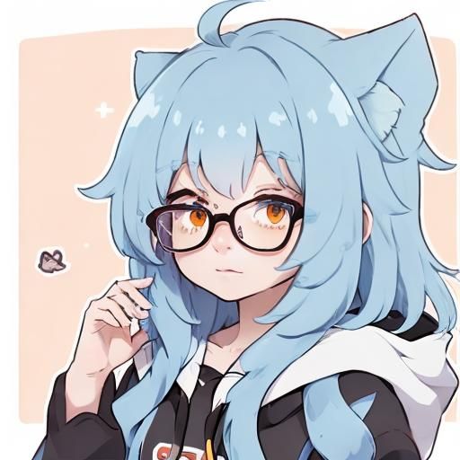 Anime Girl with Blue Hair and Glasses