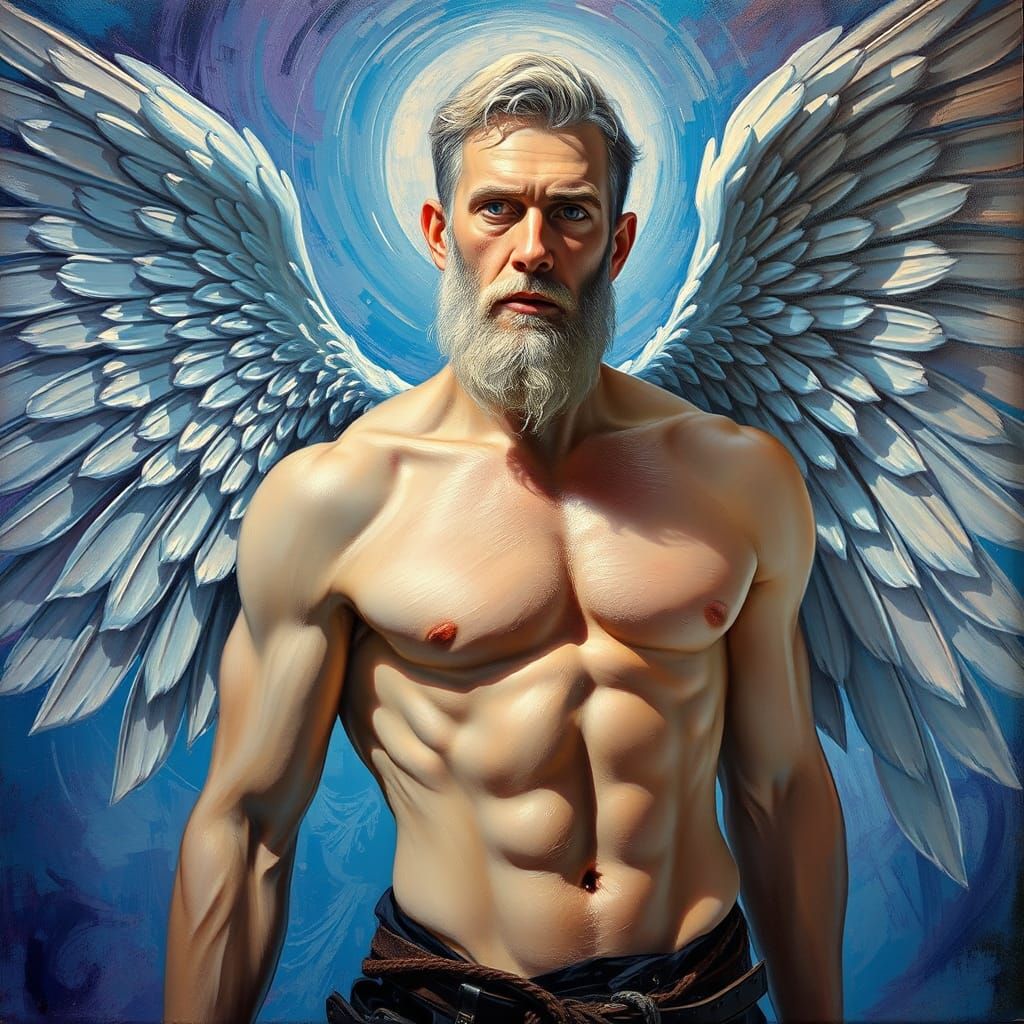Albino Angel with Silver Wings as Oil Painting