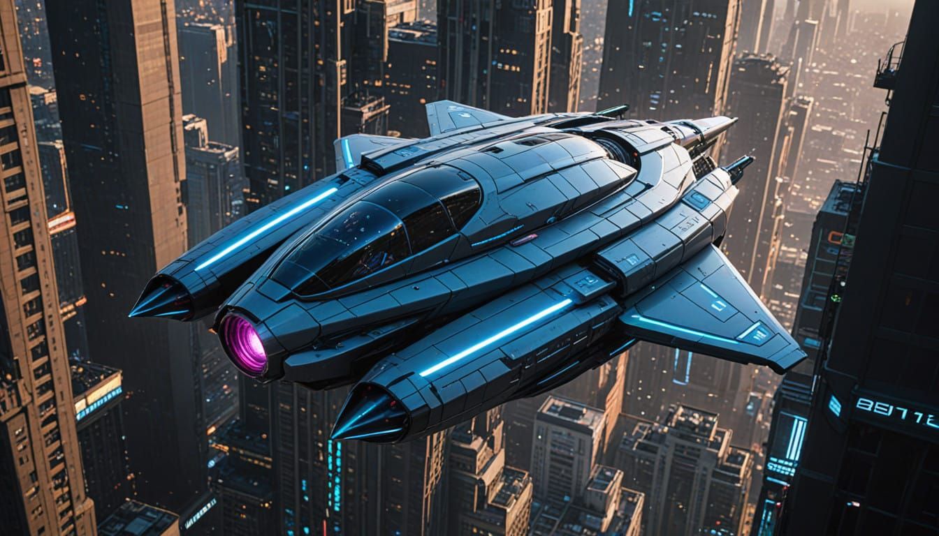 Elegant Spacecraft Lands on Futuristic Rooftop