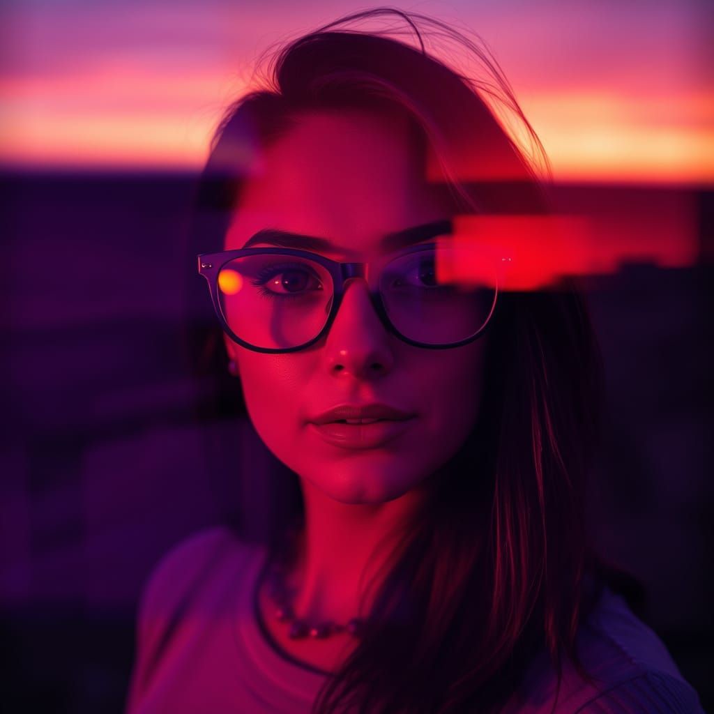 Double Exposure Portrait in Sunset Colors