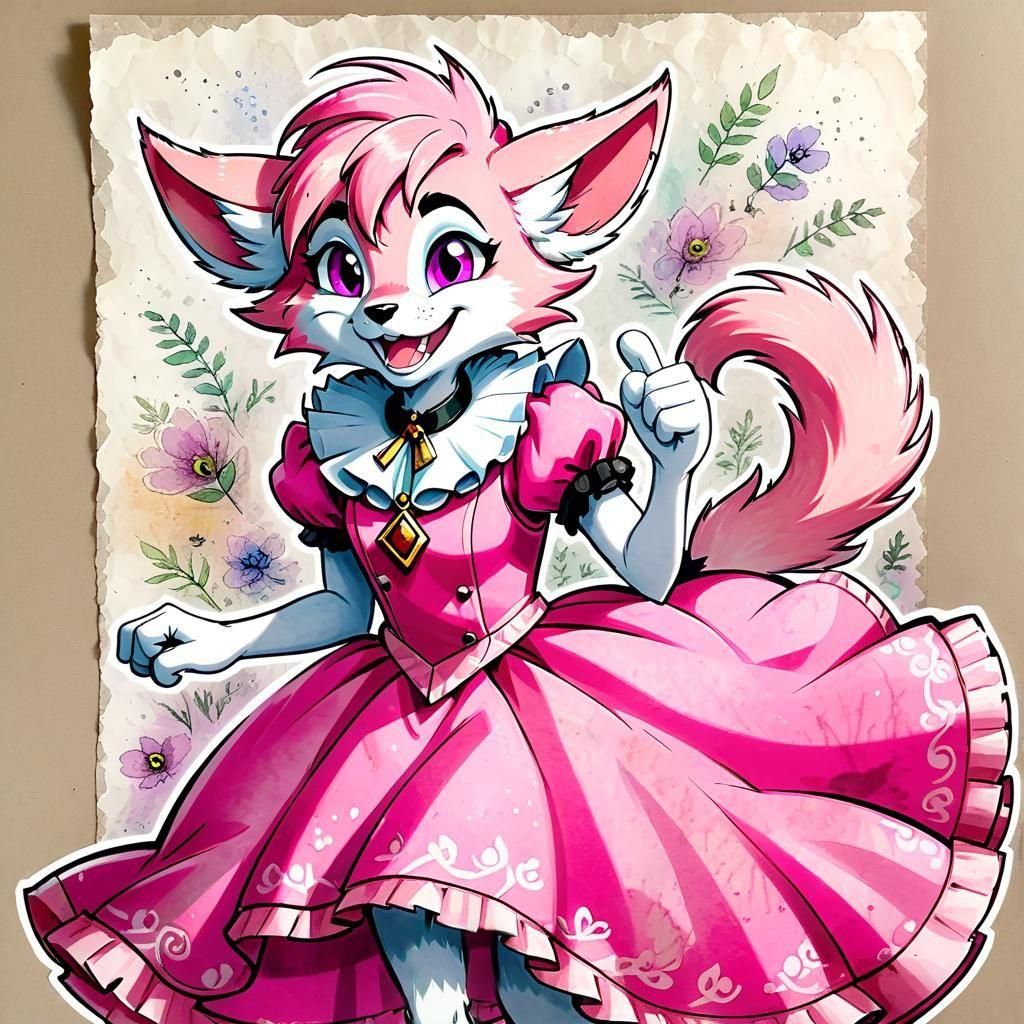 Pink Fox in Frilly Dress, Don Bluth Style