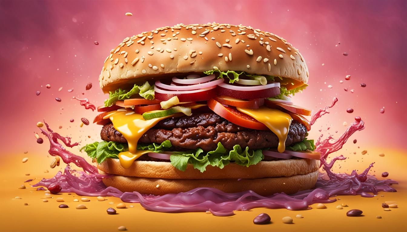 Hyperrealistic Hamburger with All the Trimmings