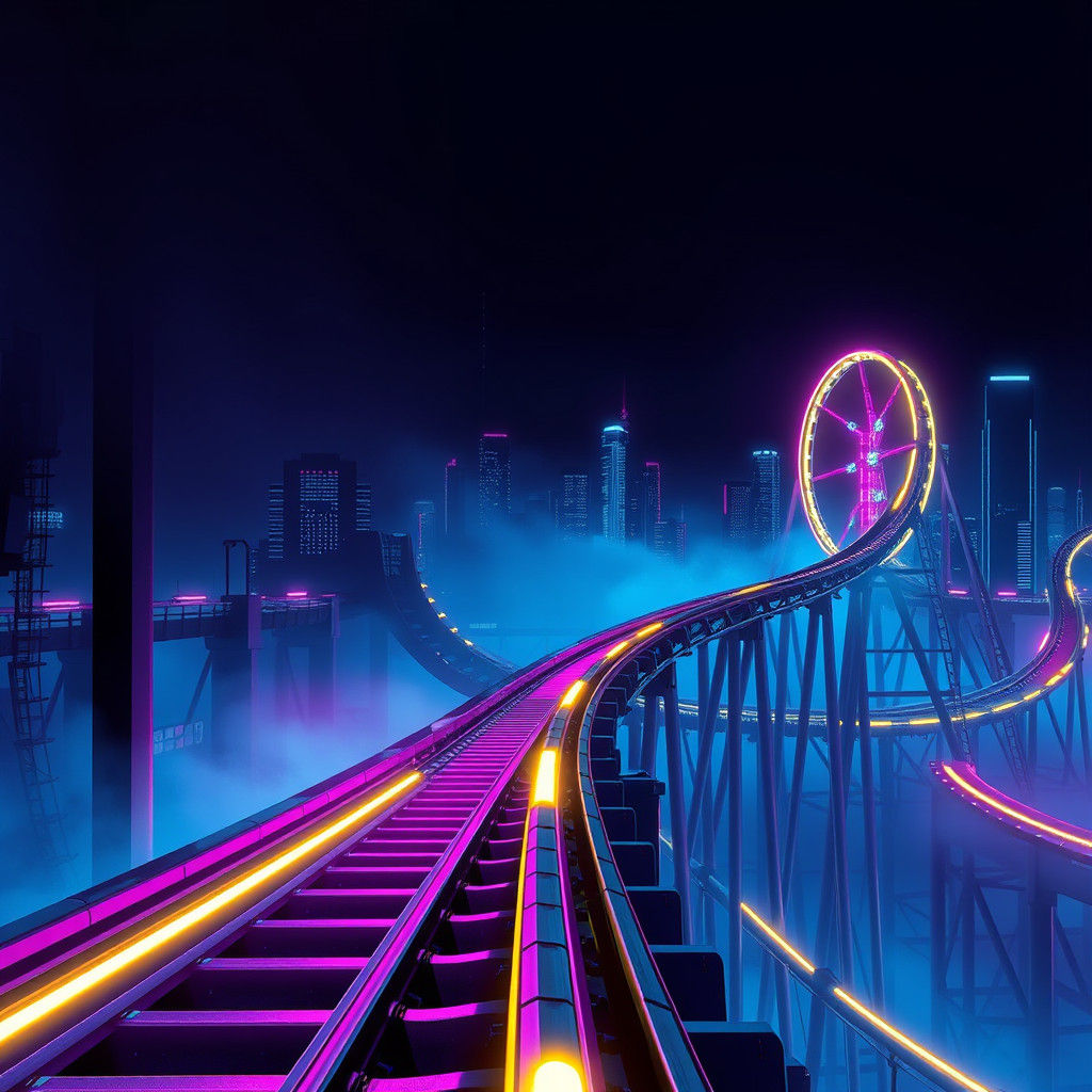 Synthwave Roller Coaster in Retro Cityscape