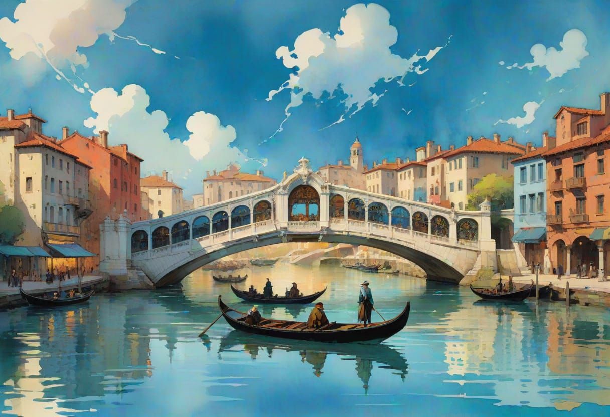 Elaborate Architecture in Art Nouveau Watercolor