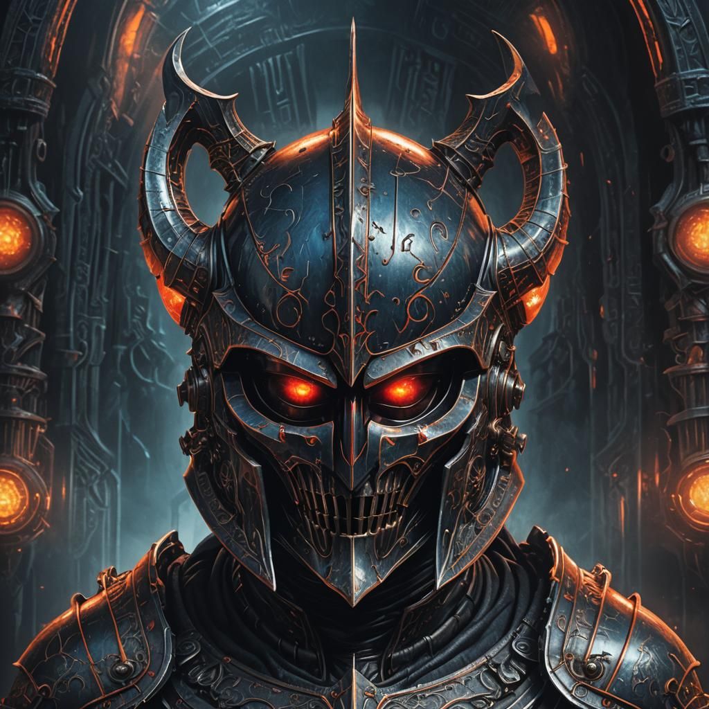 Dark Knight Helmet with Glowing Red Eyes