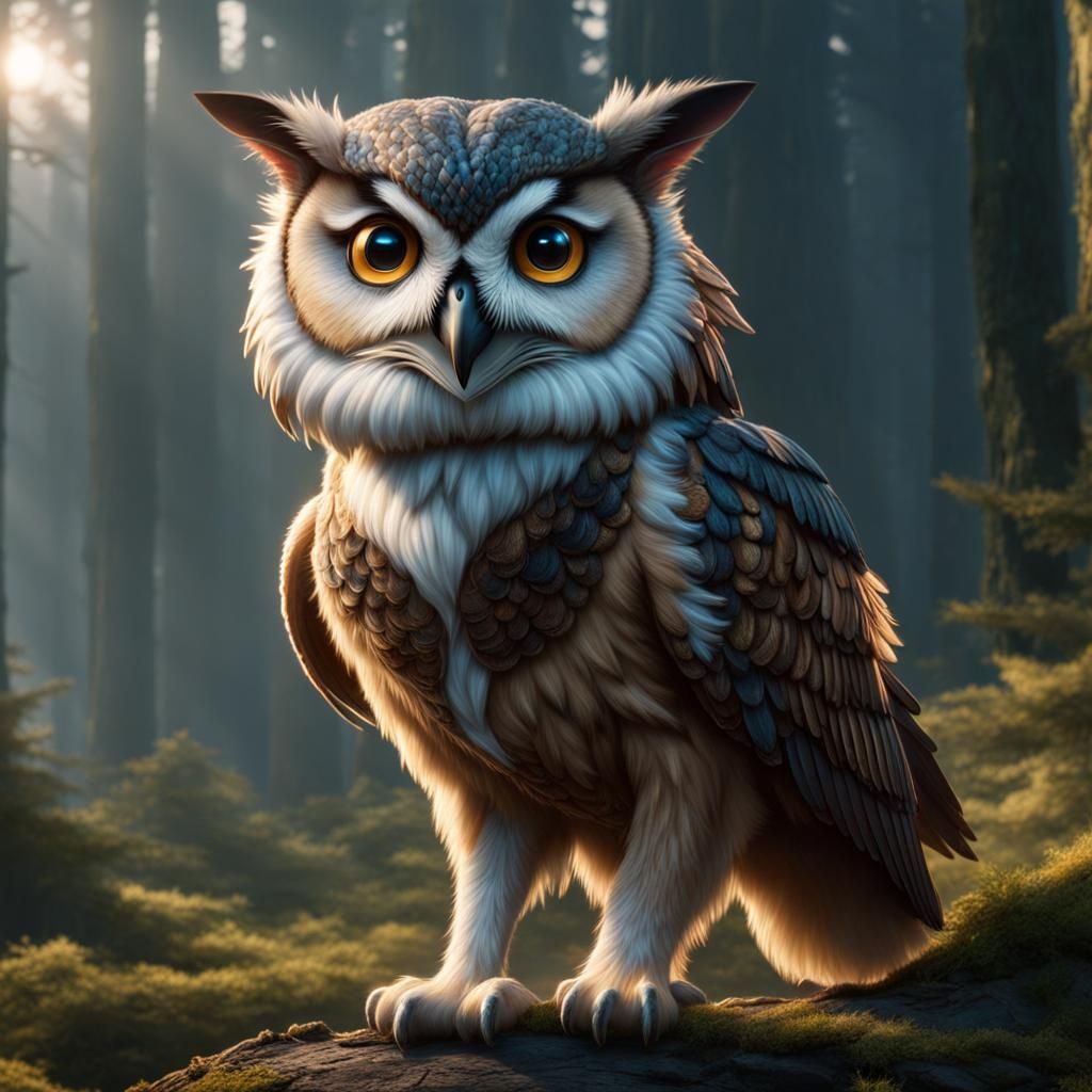 Fantasy Owl-Dog Hybrid in Cinematic Style
