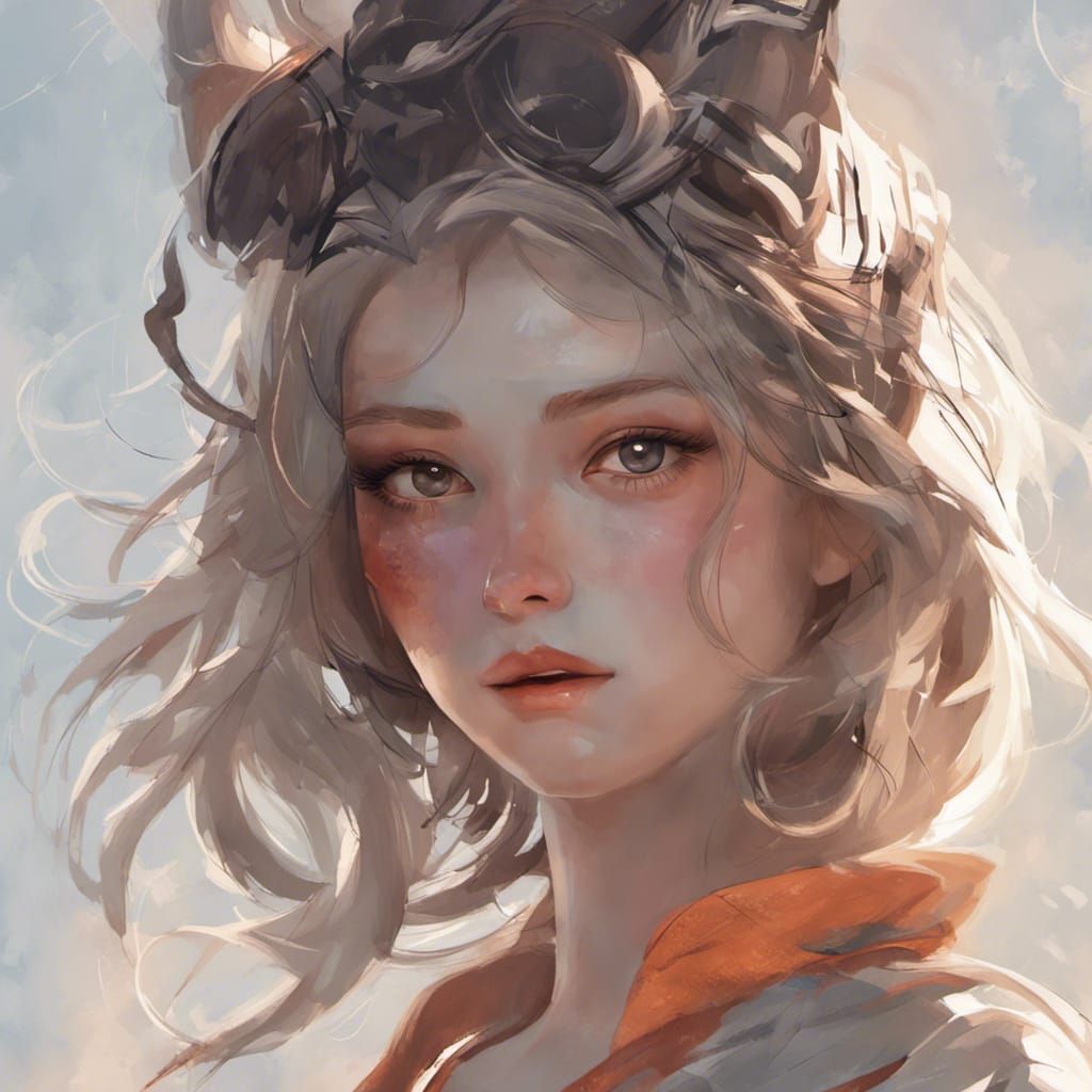 Robotic Anime Neko Girl Portrait in Digital Art Style