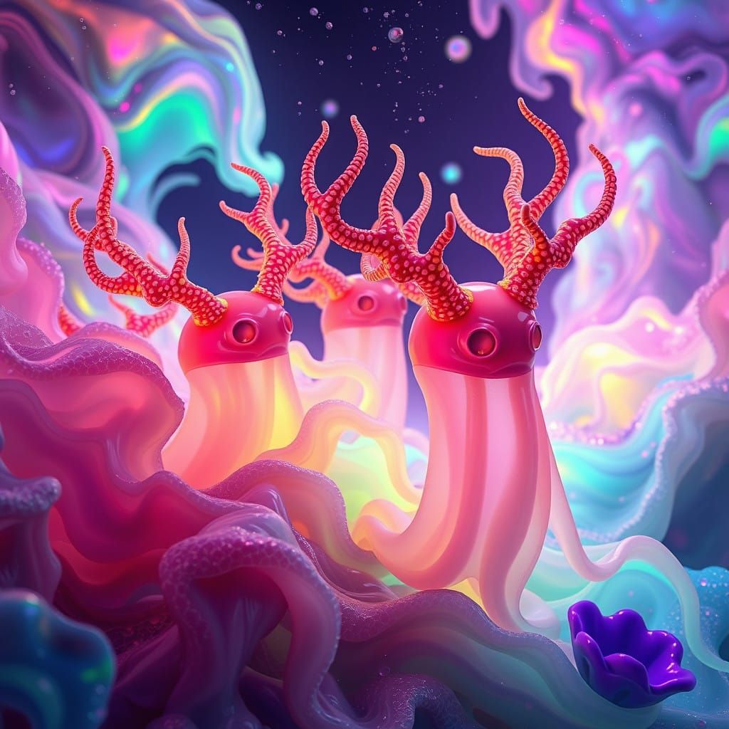 Glowing Slime Ghosts Drift Through Neon Ocean