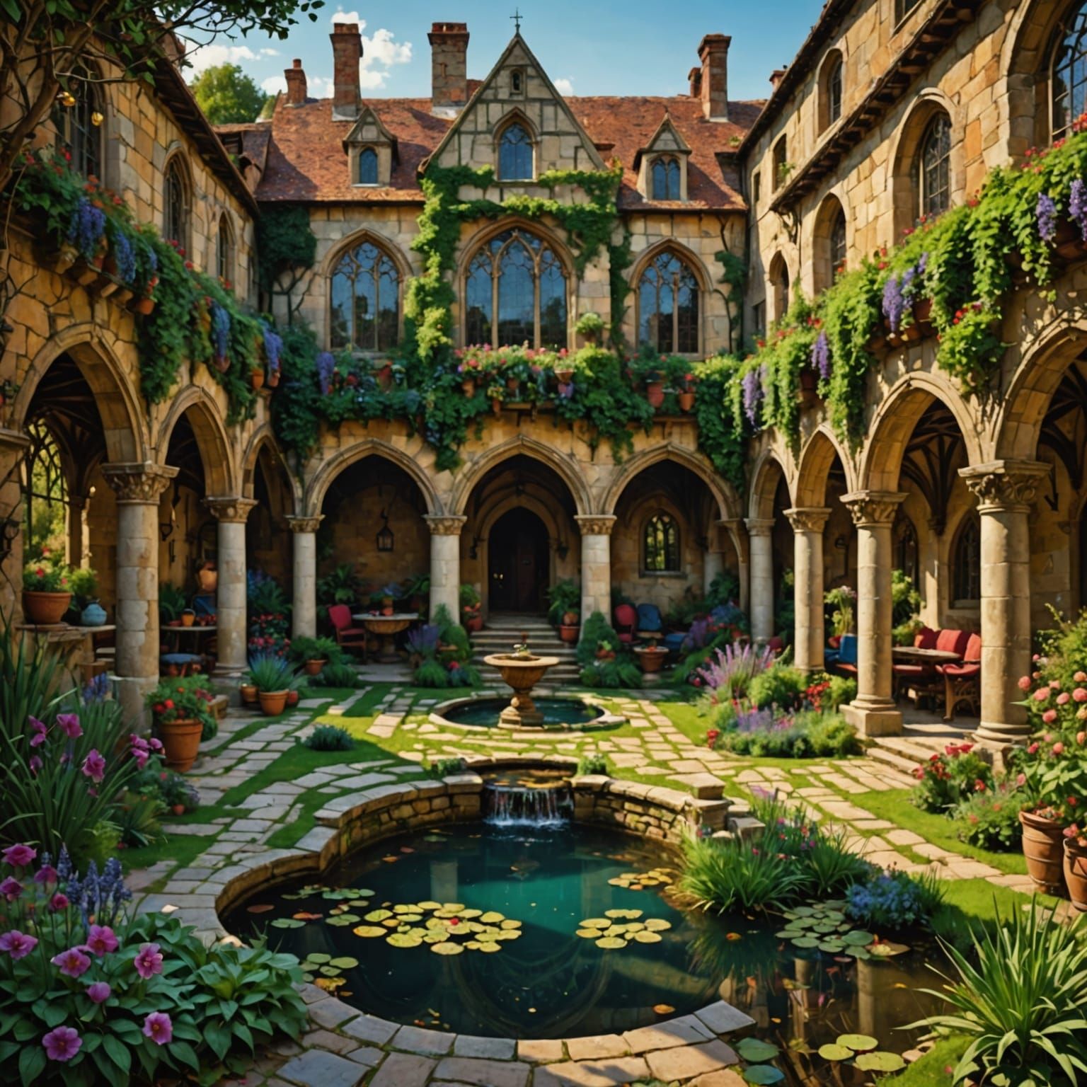 Vibrant Medieval Garden in Jewel Tones
