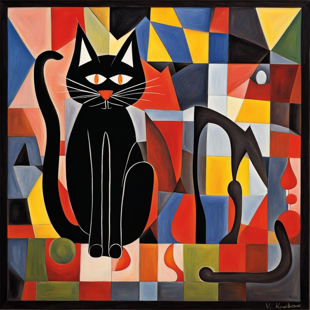 Abstract Black Cat in Geometric Style
