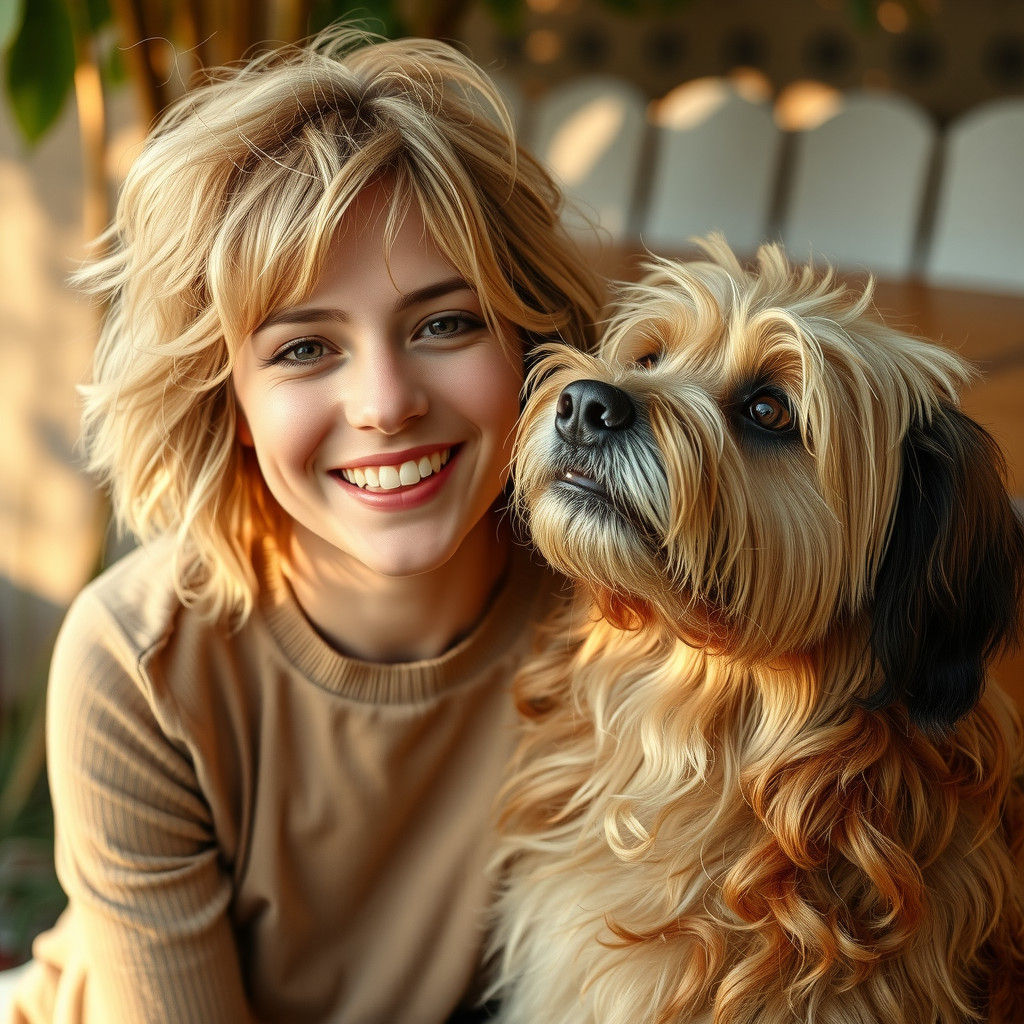 Candid Portrait of Woman with Dog in Golden Light