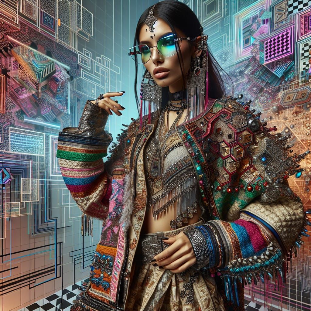 Cyberpunk Fashion: South Asian Woman in Multicolored Outfit