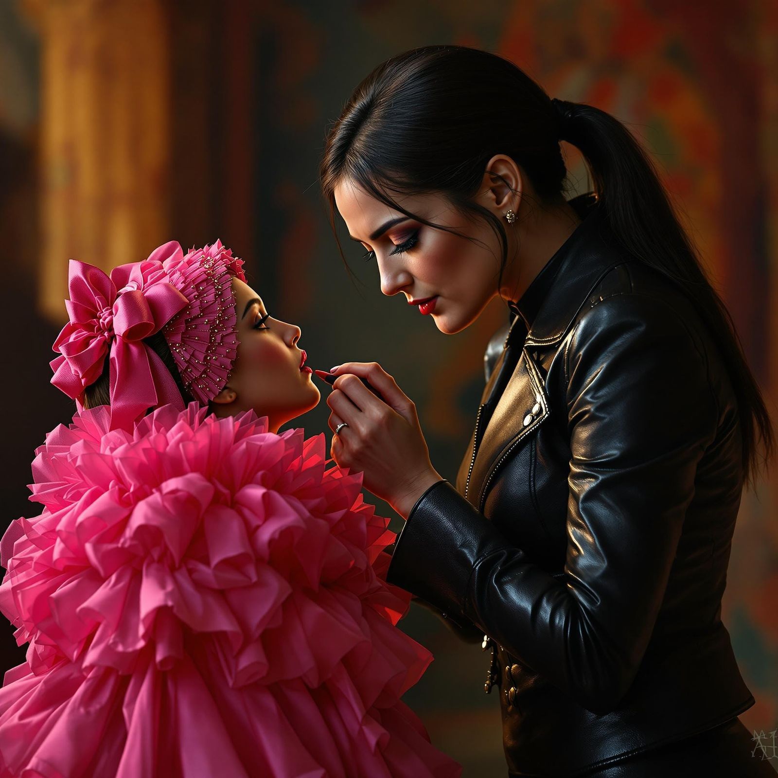 Angela Merkel Applies Lipstick in Hyperrealistic Splash Art