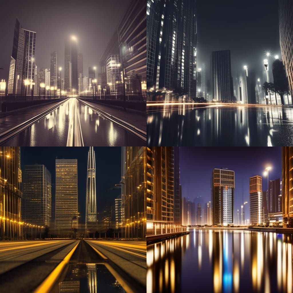 Atmospheric Nighttime Cityscape in Matte Painting Style