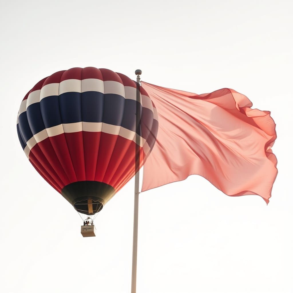 Double Exposure: Hot Air Balloon and Waving Flag