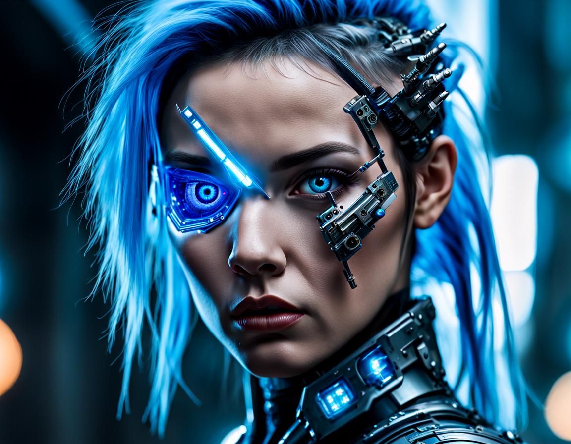 Cyberpunk Cyborg Bounty Hunter with Neon Lights