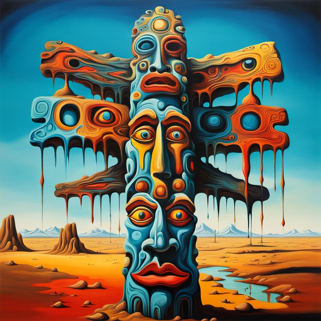 Surreal Melting Totem Pole in Dali Style