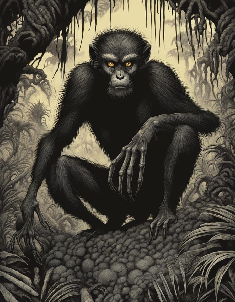 Menacing Spider-Monkey with Claws in Ominous Jungle