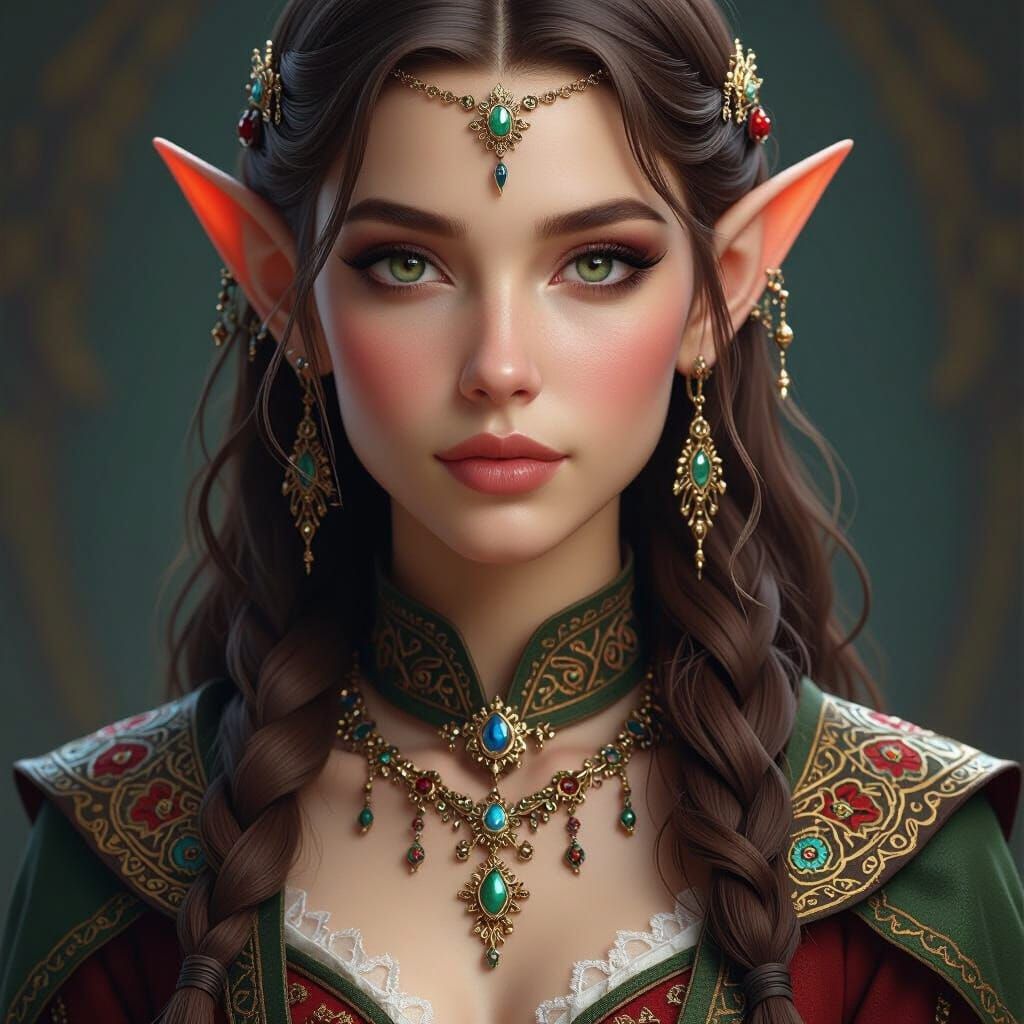 Detailed Portrait of Elf in Colorful Clothing