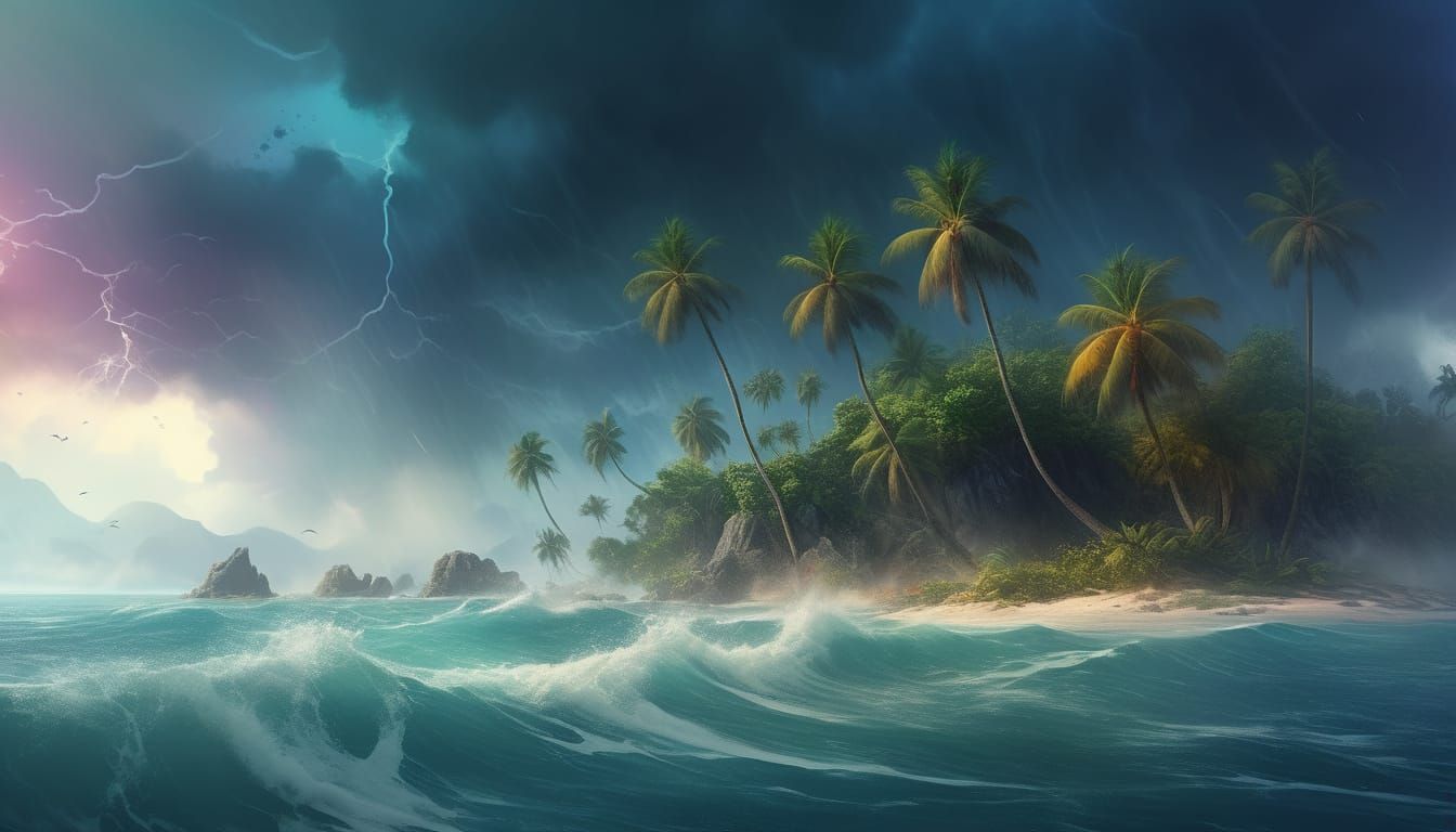 Island Storm in Splash Art Style
