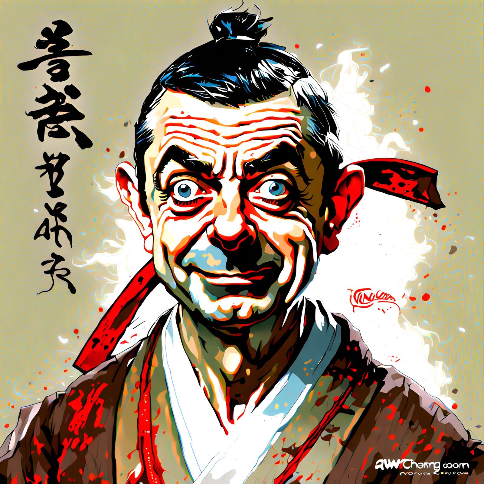 Mr. Bean as Ninja: Portrait in Rockwell Style