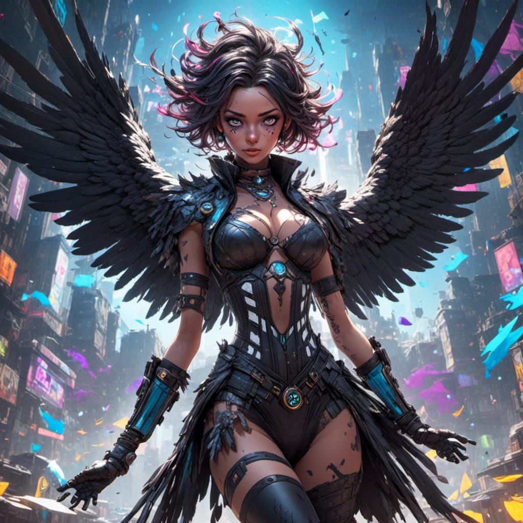 Beautiful Raven Woman Portrait in Hyperdetailed Style