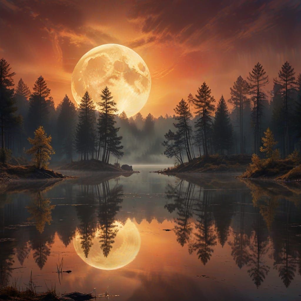 Surreal Nocturnal Dreamscape with Soft Watercolor Style