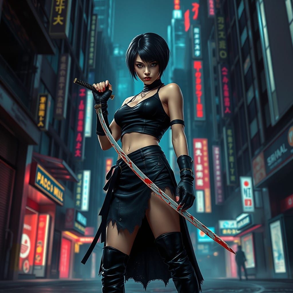 Cyberpunk Warrior: Dark Alley Heroine with Katana