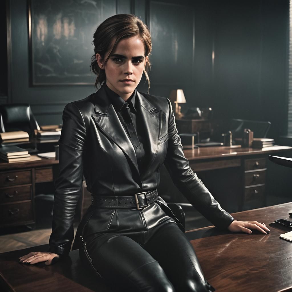 Emma Watson as CEO in Leather Suit, Dark Academia