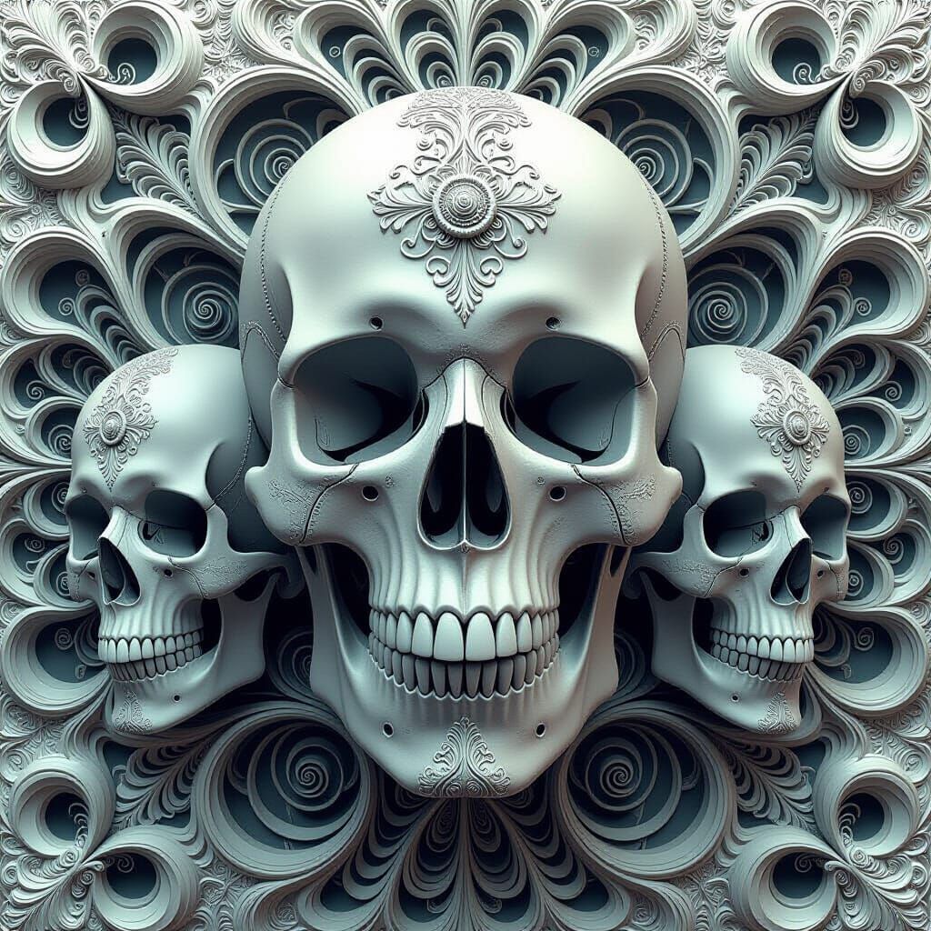Intricate Skull Pattern with Fractal and Zentangle Elements