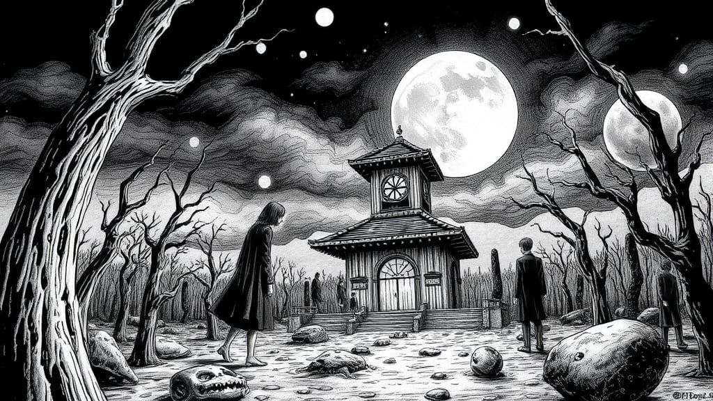 Disturbing Horror Scene in Junji Ito Style