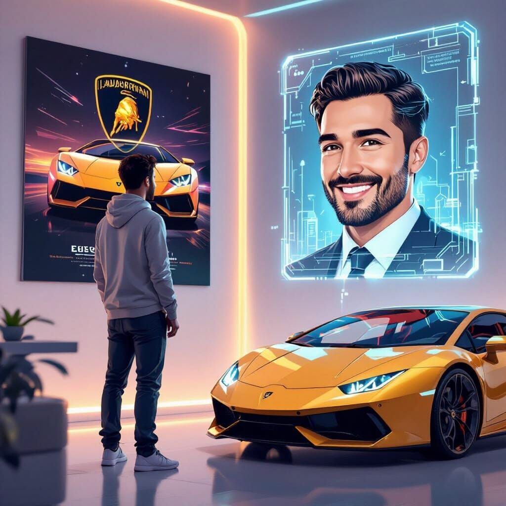 Entrepreneur's Dream: Lamborghini, Hologram, Futuristic Digi...