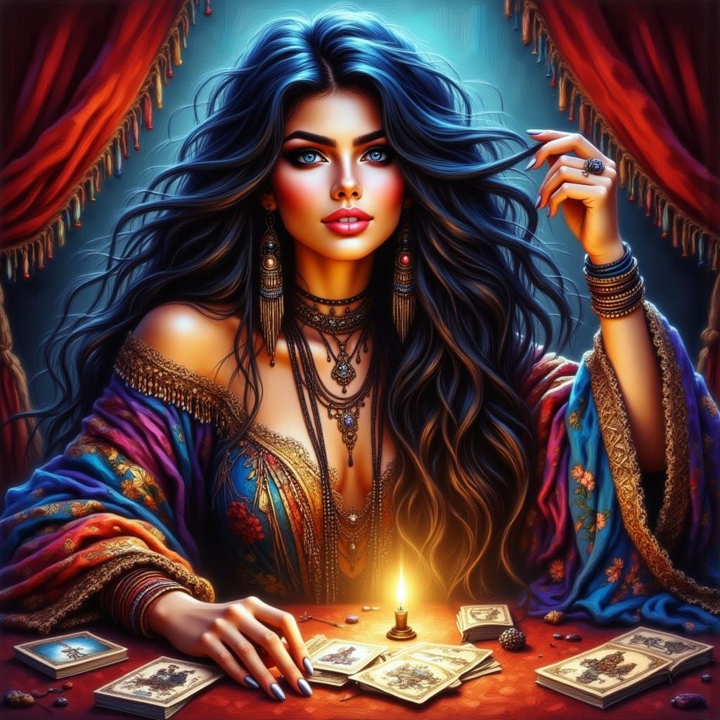 Enchanting Gypsy Tarot Reader in Splash Art Style